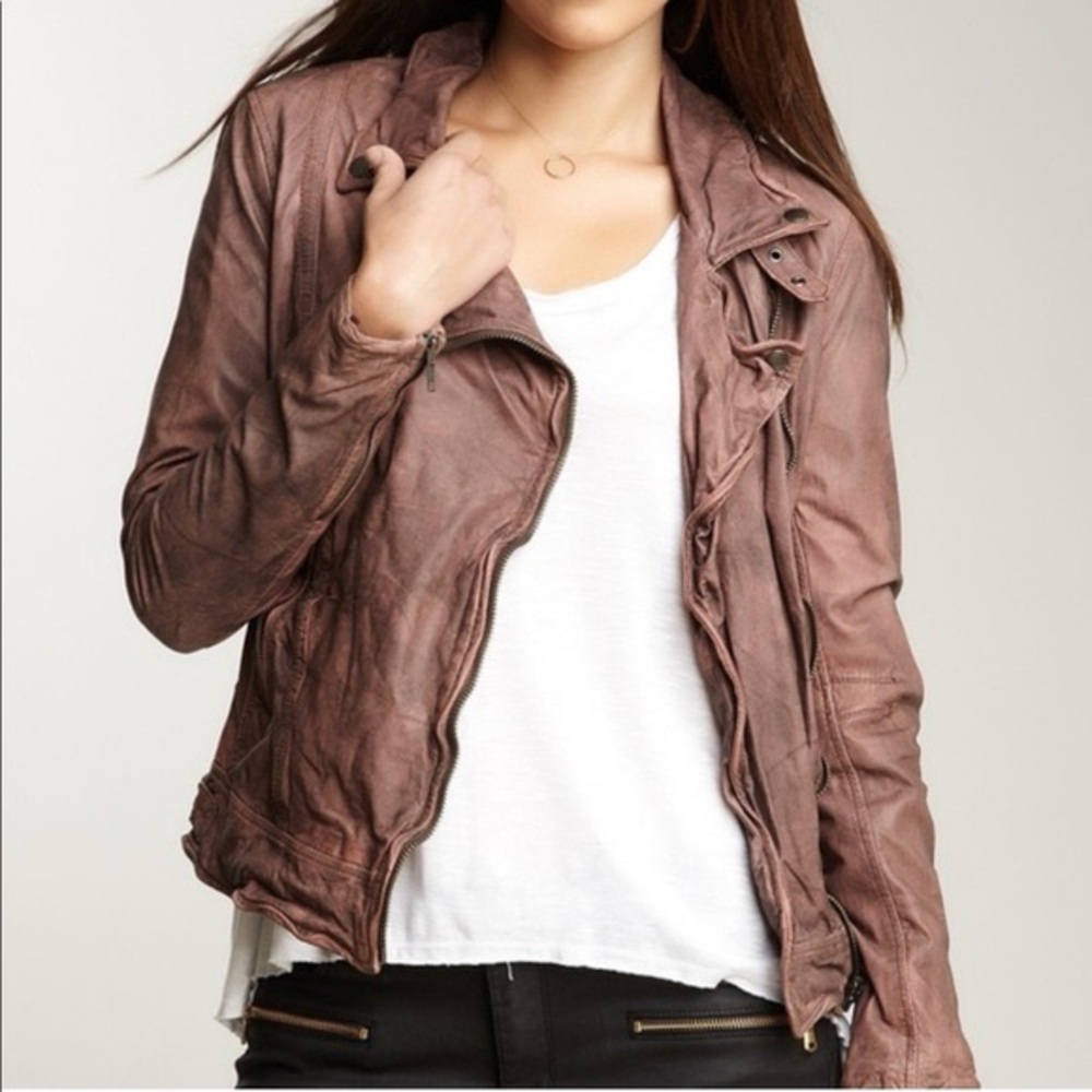 Muubaa Distressed Mauve Leather Jacket